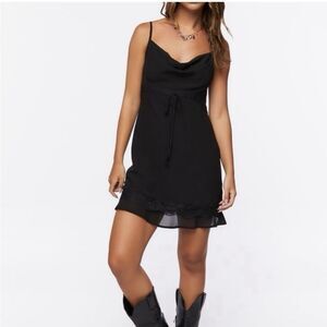 Forever 21 Slip Dress Womens M Black Y2K Lace Coquette Whimsigoth Ruffle Hem